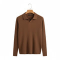 Men's Ribbed Polo Shirt in brown – Open Collar Long Sleeve Polo
