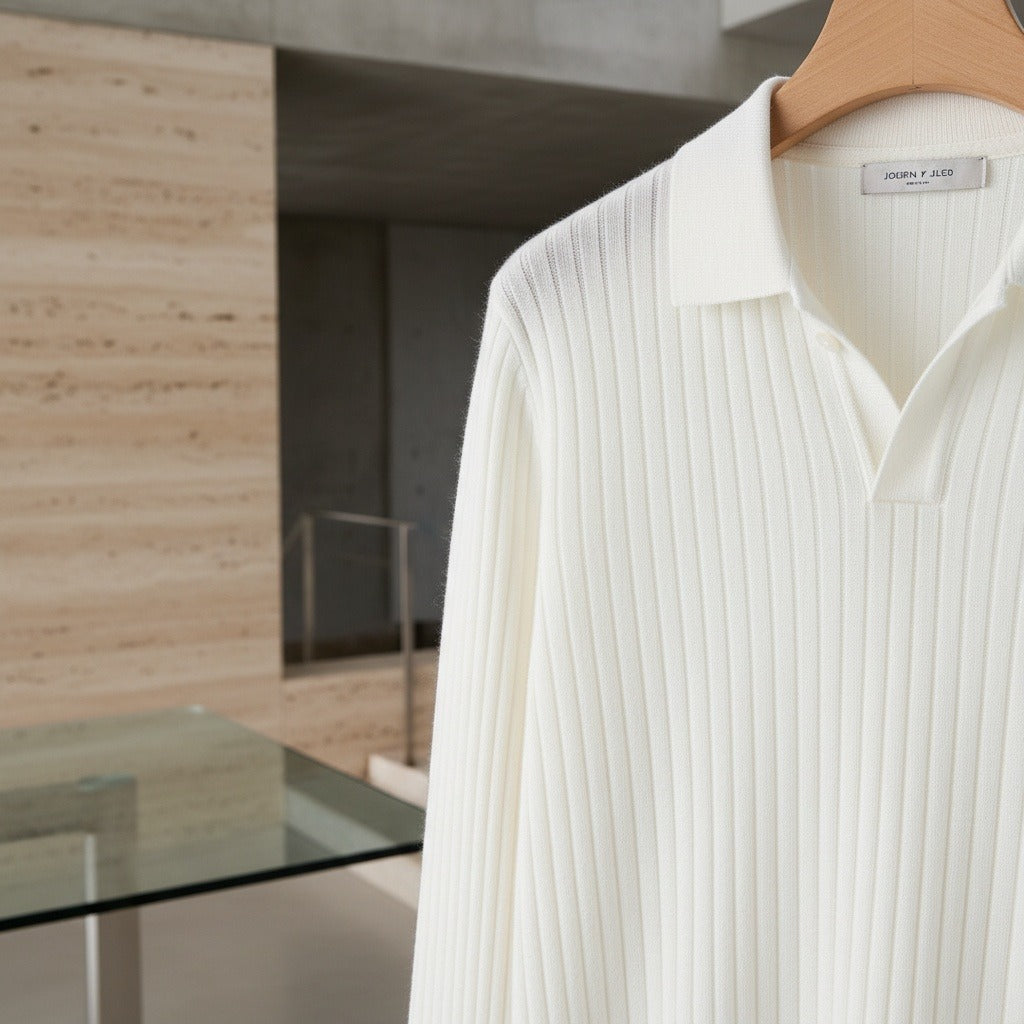Men's Ribbed Polo Shirt in cream, view 4