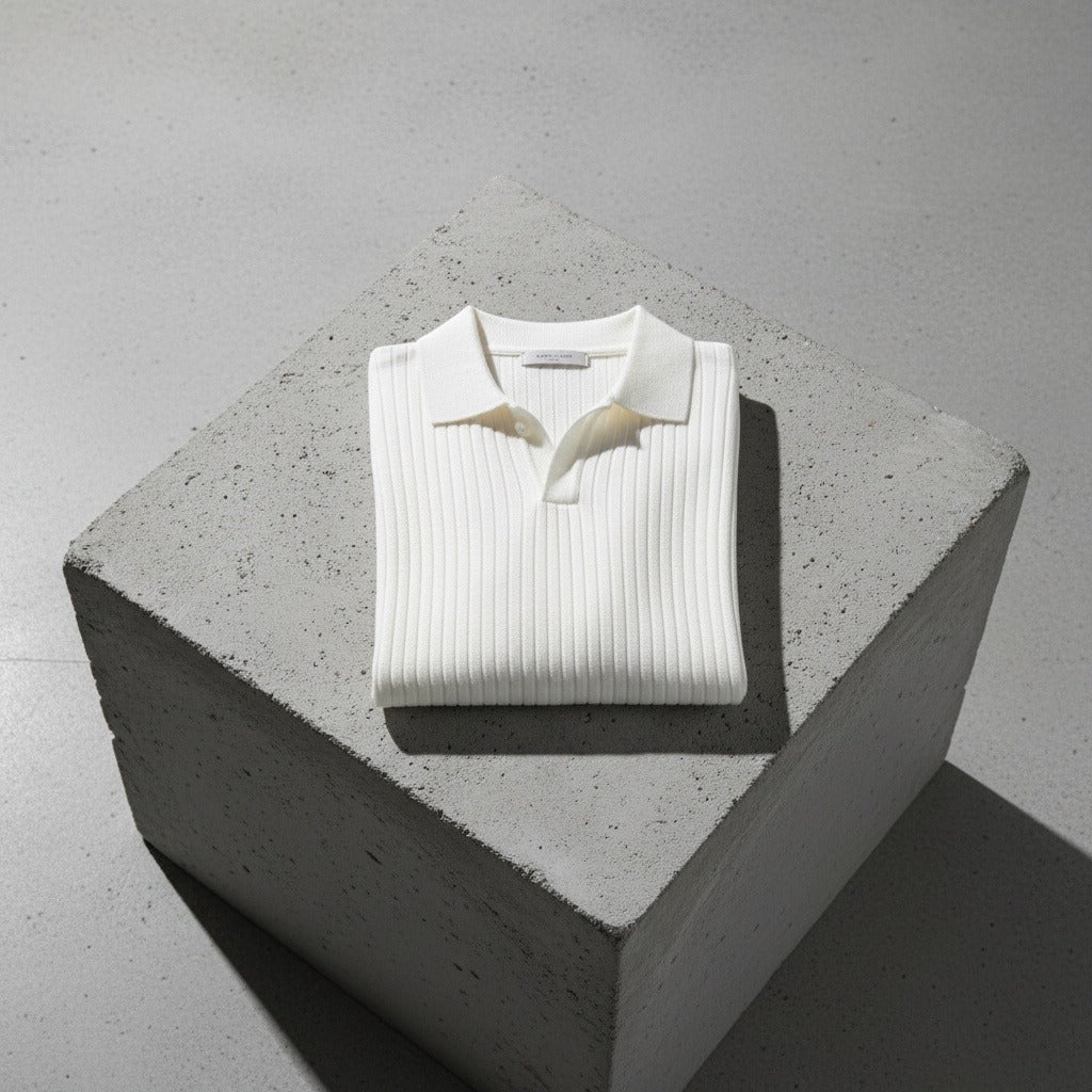 Men's Ribbed Polo Shirt in cream, view 7