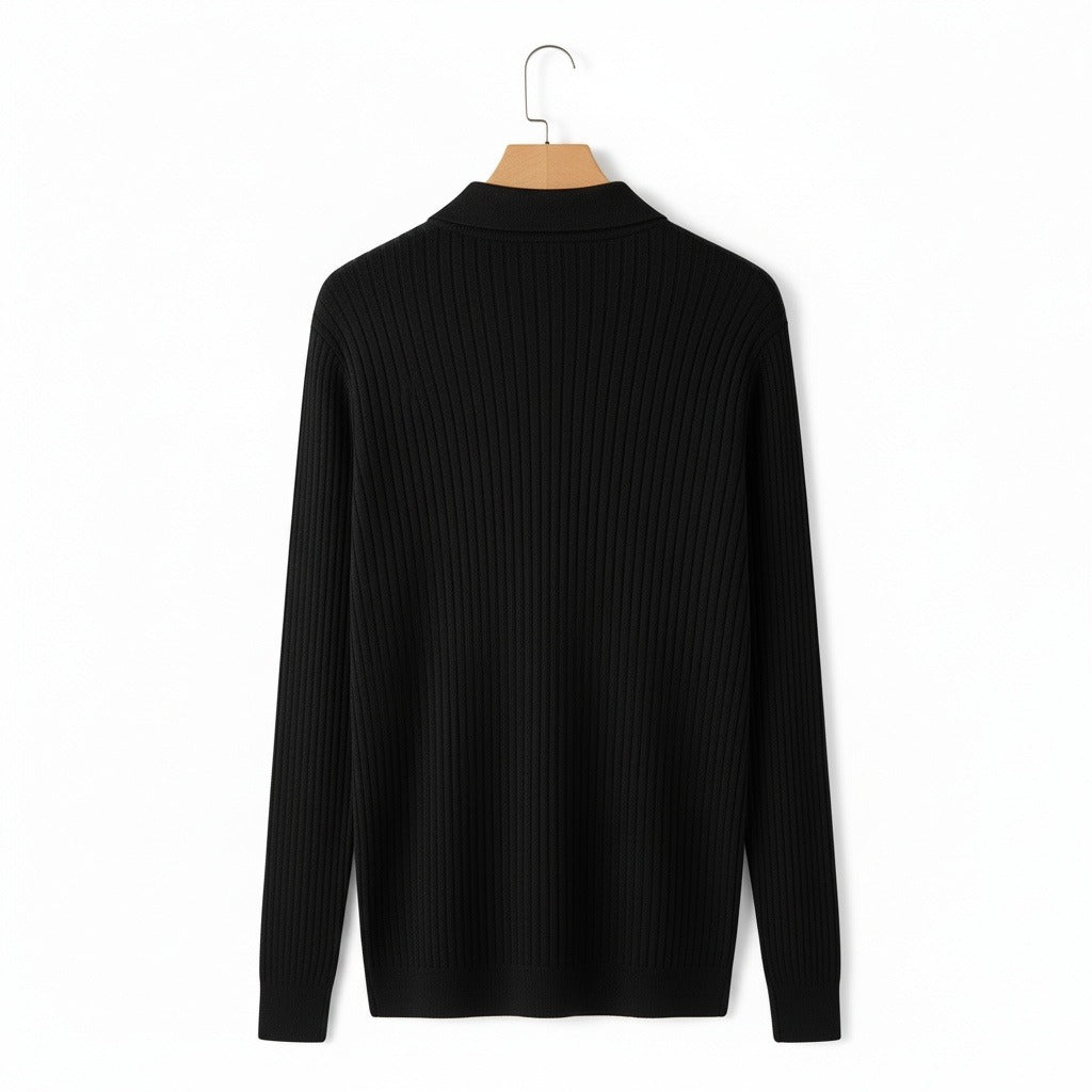 Men's Ribbed Polo Shirt in black, view 5