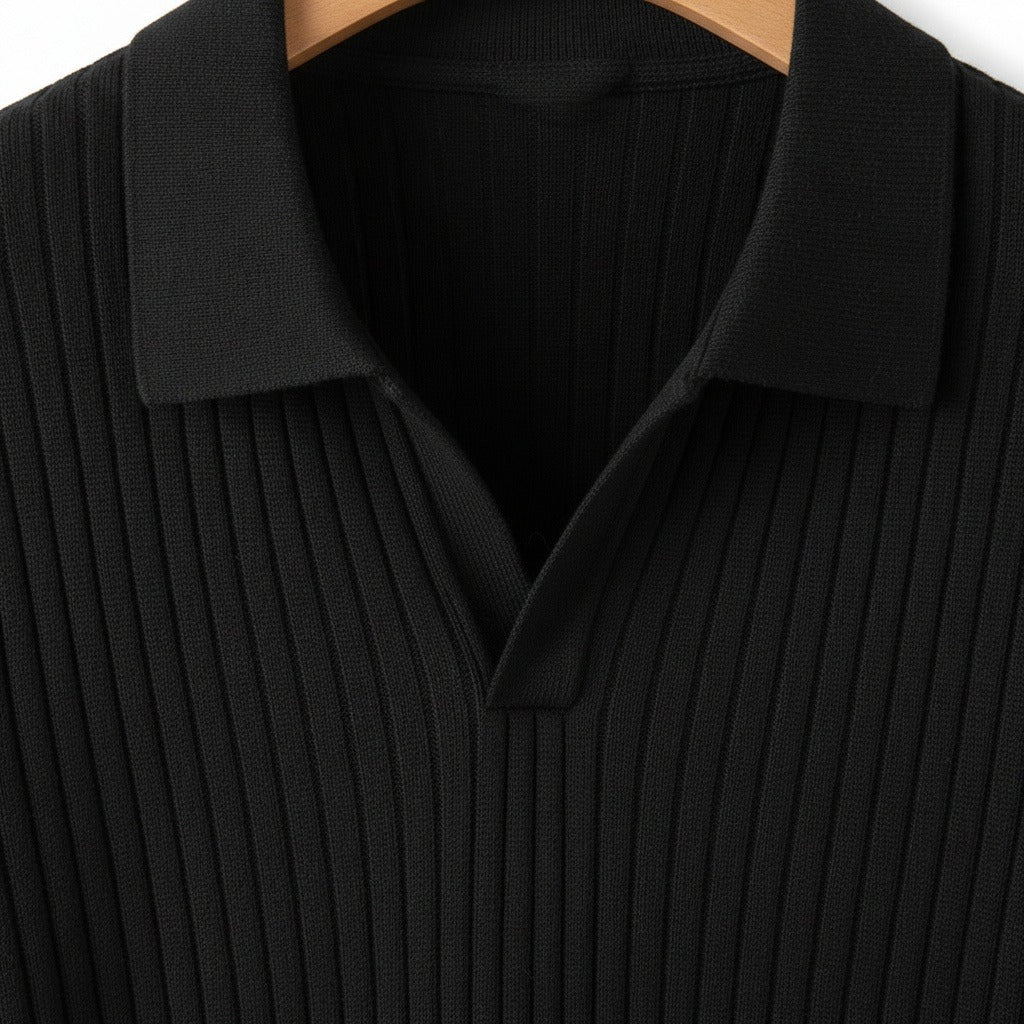 Men's Ribbed Polo Shirt in black, view 6