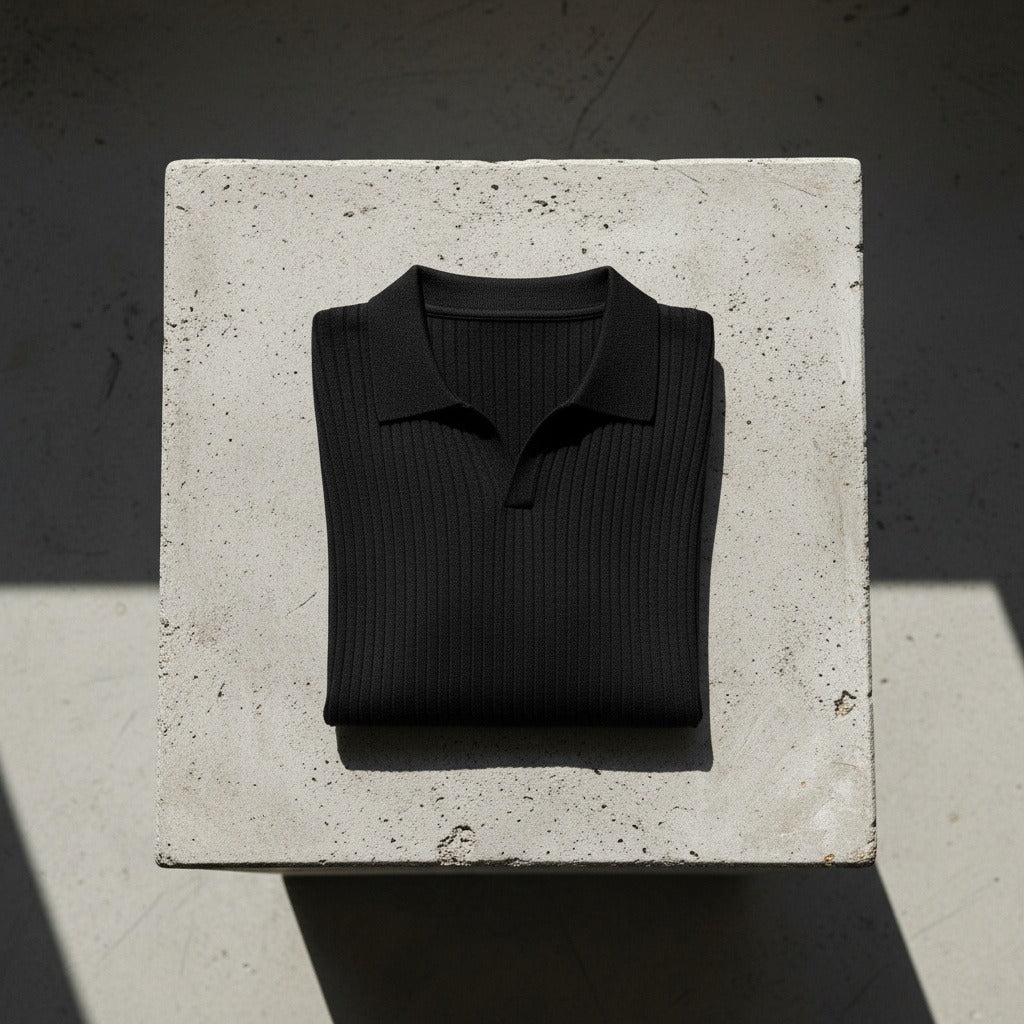 Men's Ribbed Polo Shirt in black, view 7