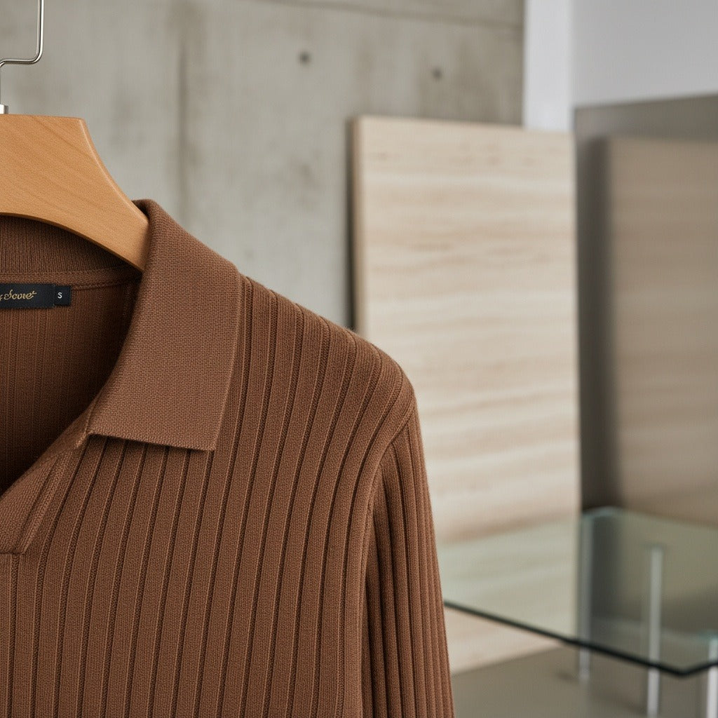 Men's Ribbed Polo Shirt in brown, view 4