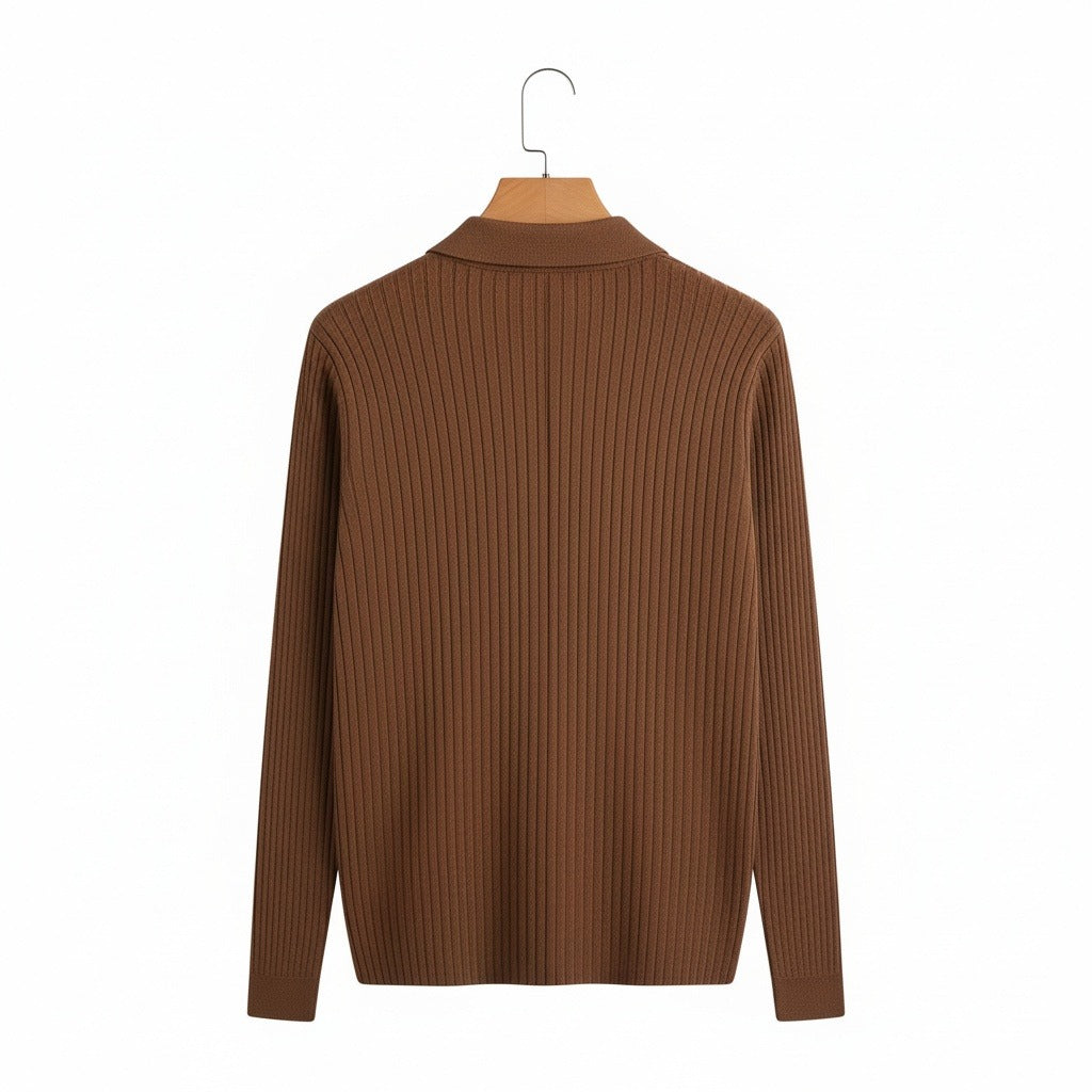 Men's Ribbed Polo Shirt in brown, view 5