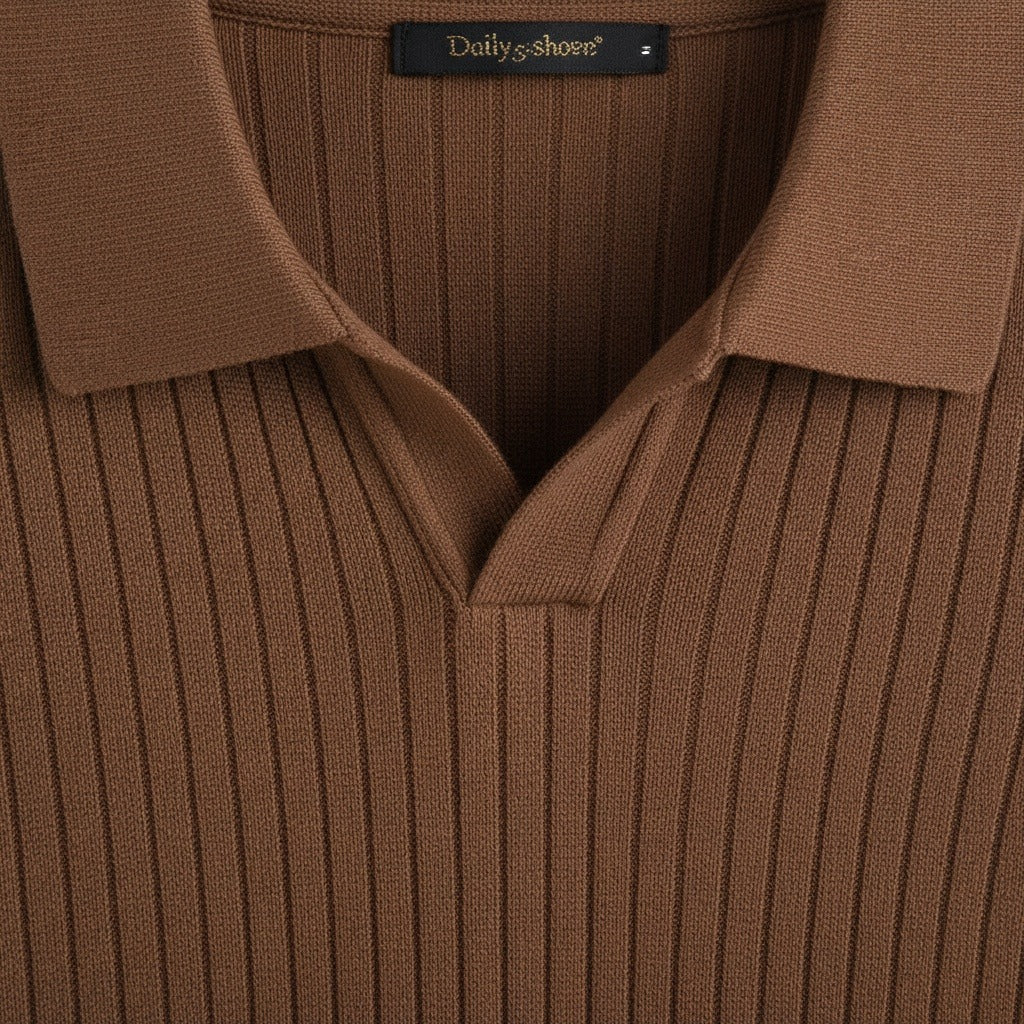 Men's Ribbed Polo Shirt in brown, view 6