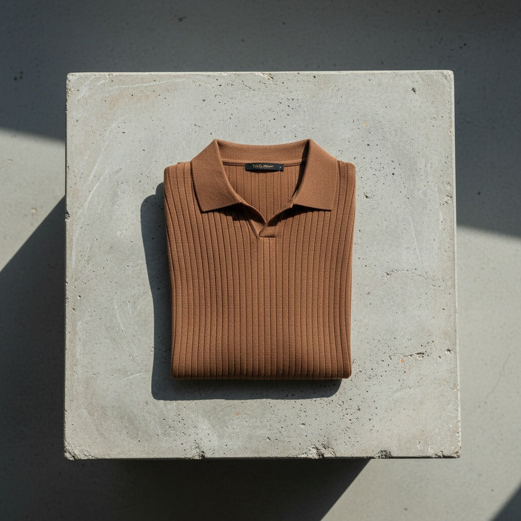 Men's Ribbed Polo Shirt in brown, view 7