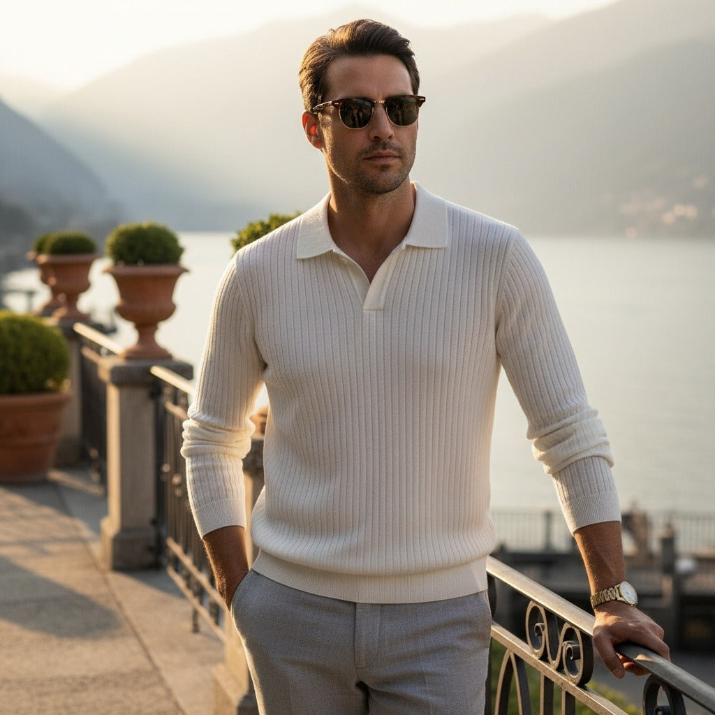 Men's Ribbed Polo Shirt in cream, view 2