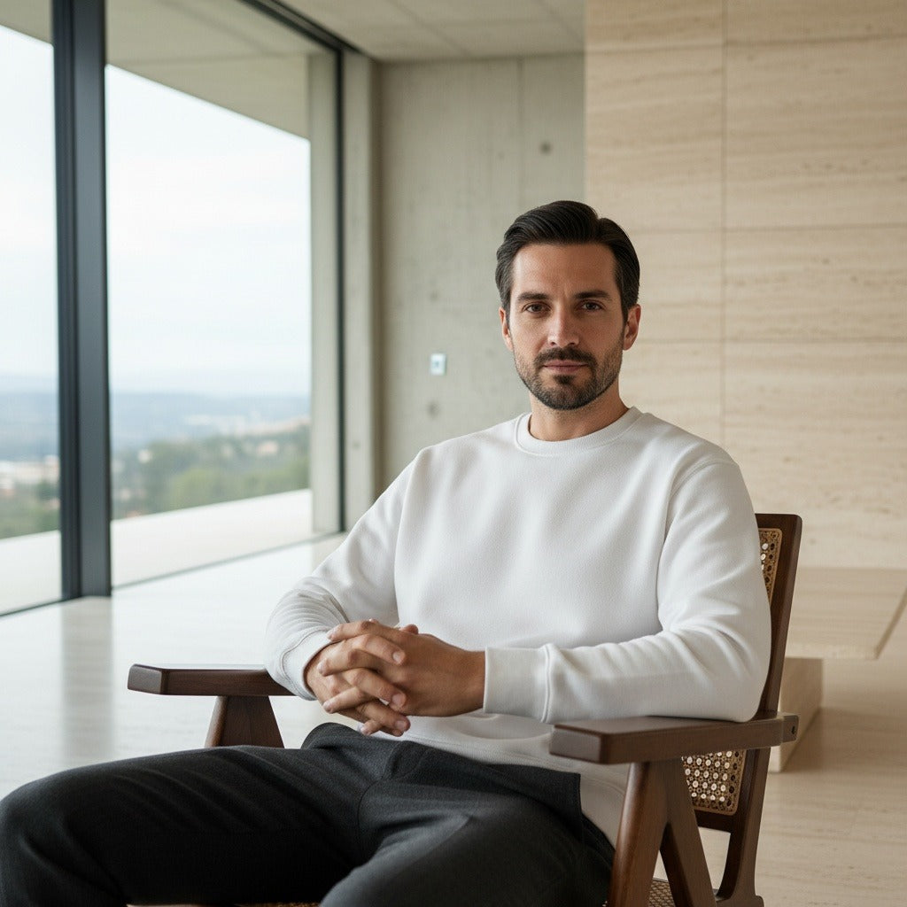 Men's Crew Neck Jumper in white, view 3