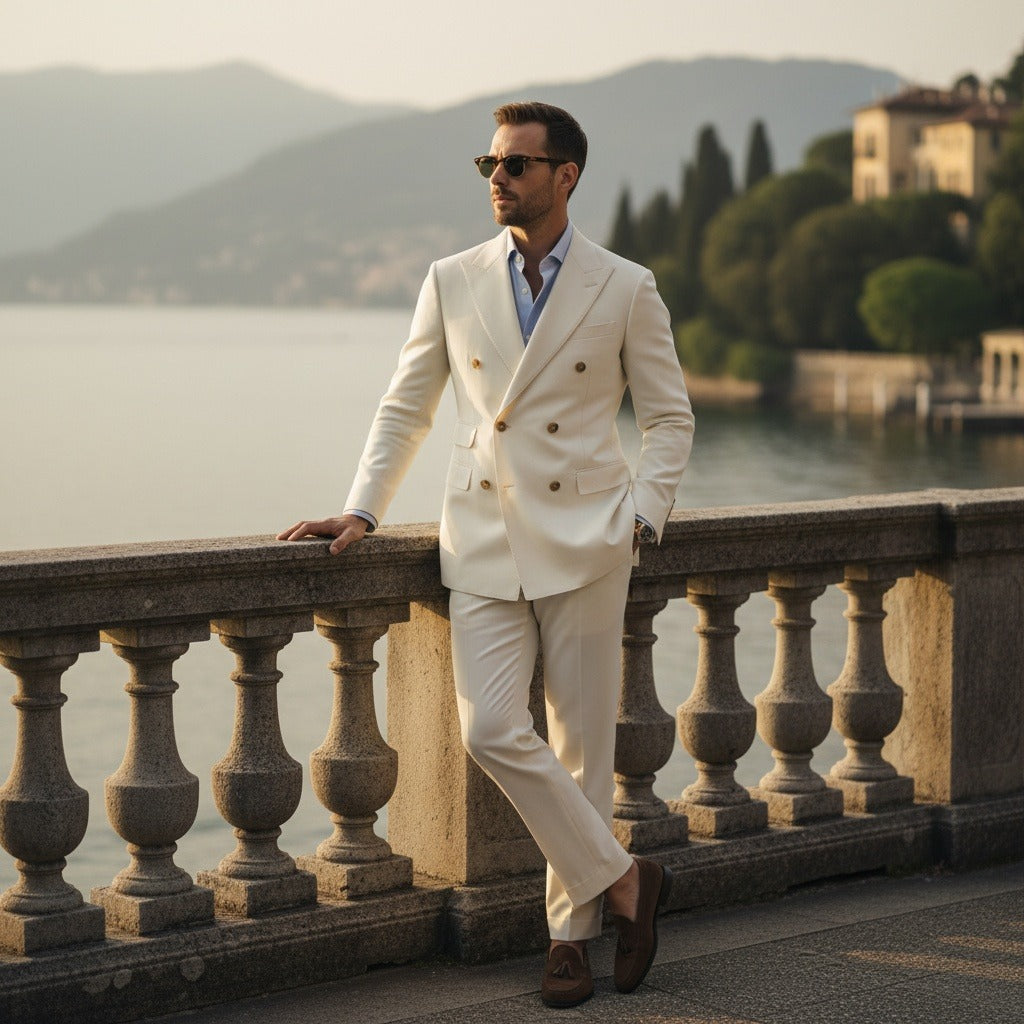 Men's Double Breasted Suit in white, view 2
