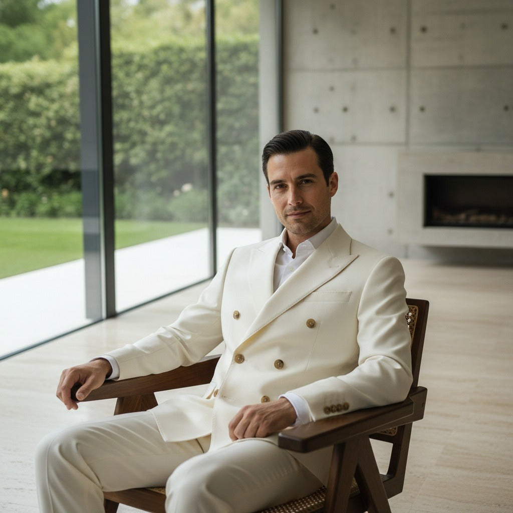 Men's Double Breasted Suit in white, view 3