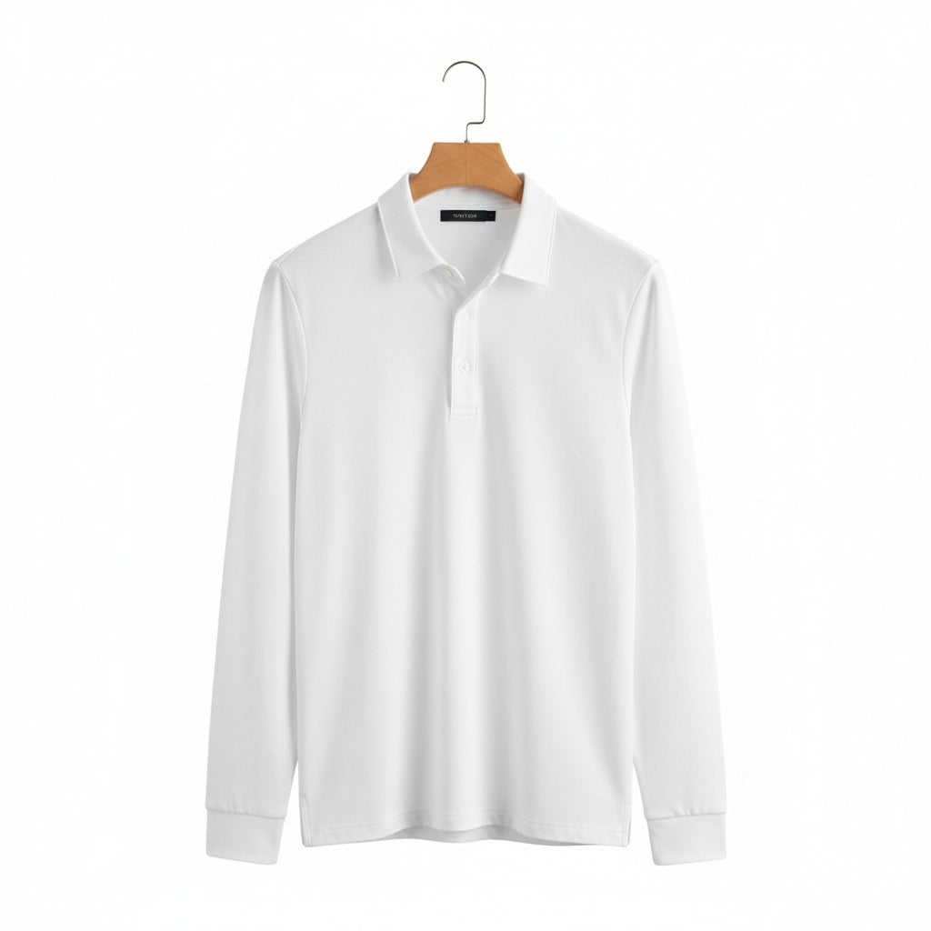Men's Long Sleeve Polo Shirt in white – Long Placket Woven Polo