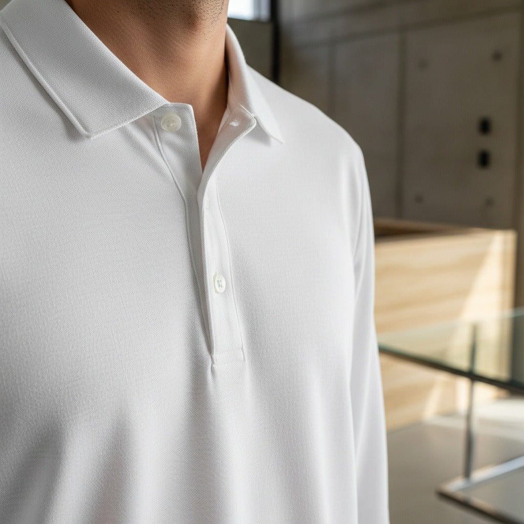 Men's Long Sleeve Polo Shirt in white, view 4