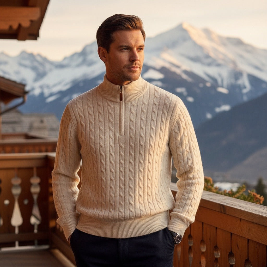 Men's Quarter Zip Jumper in white, view 2