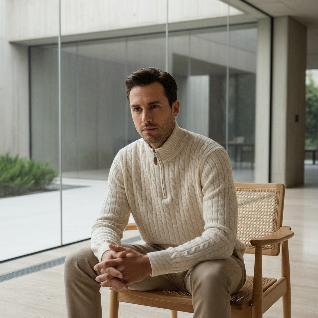 Men's Quarter Zip Jumper in white, view 3