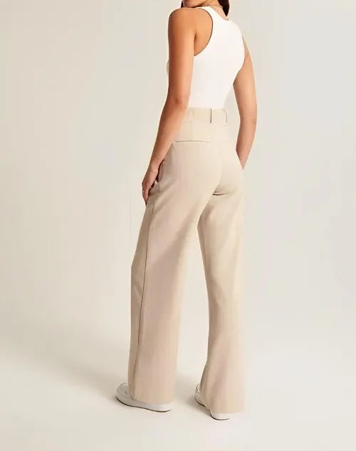 Women's Wool Look Wide Leg Trousers – Soft Tailored Trousers