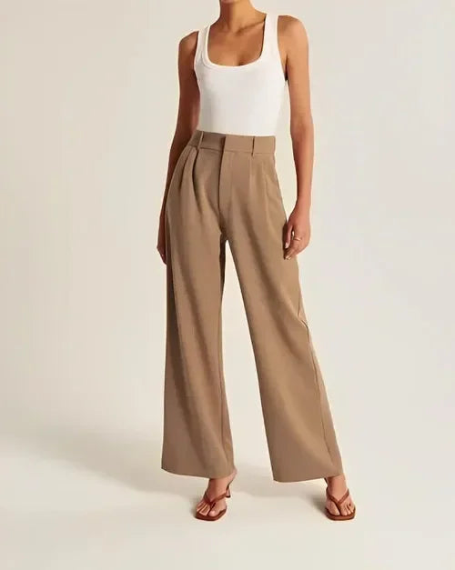 Women's Wool Look Wide Leg Trousers – Soft Tailored Trousers