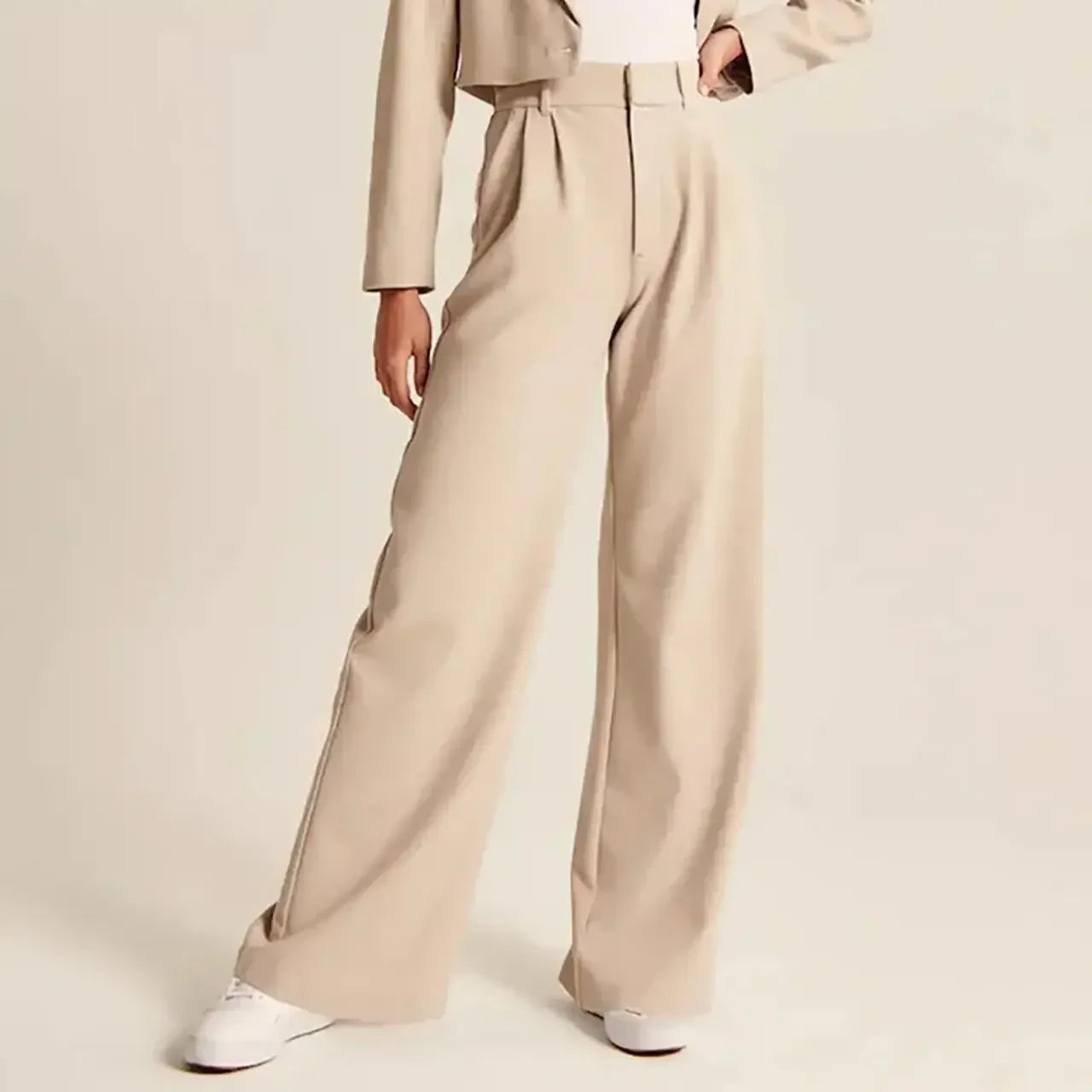Women's Wool Look Wide Leg Trousers – Soft Tailored Trousers