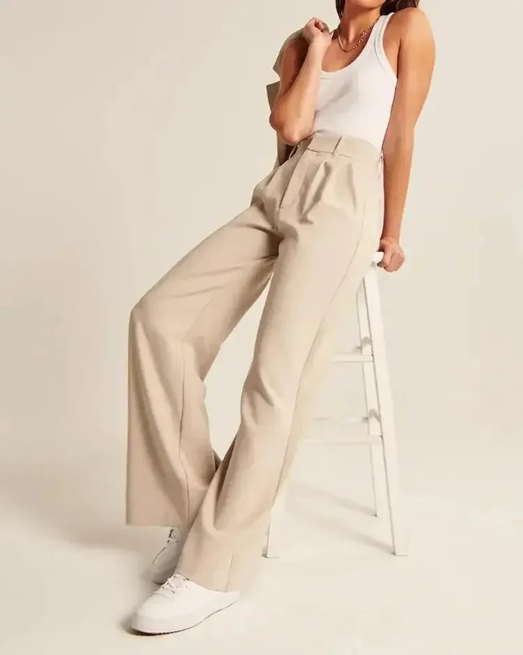 Women's Wool Look Wide Leg Trousers – Soft Tailored Trousers